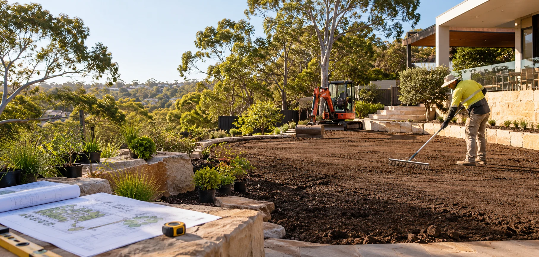 Illustration of final trim landscaping works