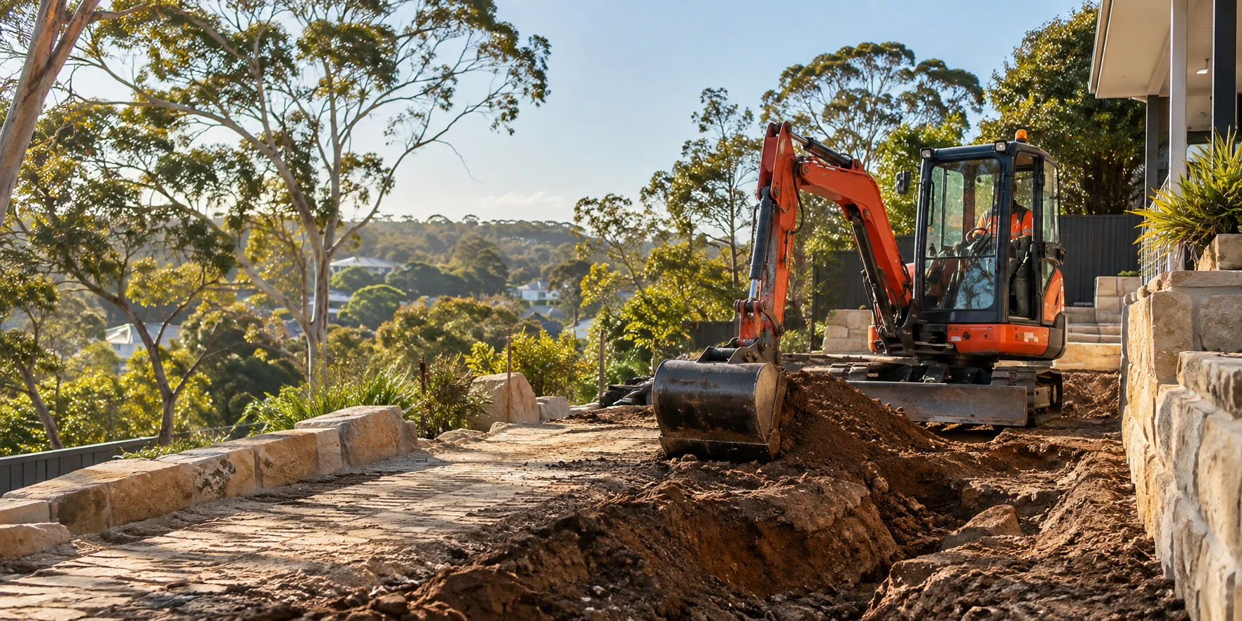 Illustration of mini digger services works