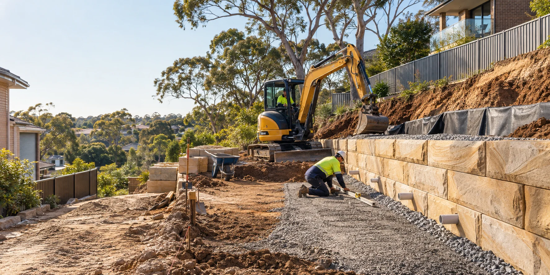 Illustration of retaining walls works