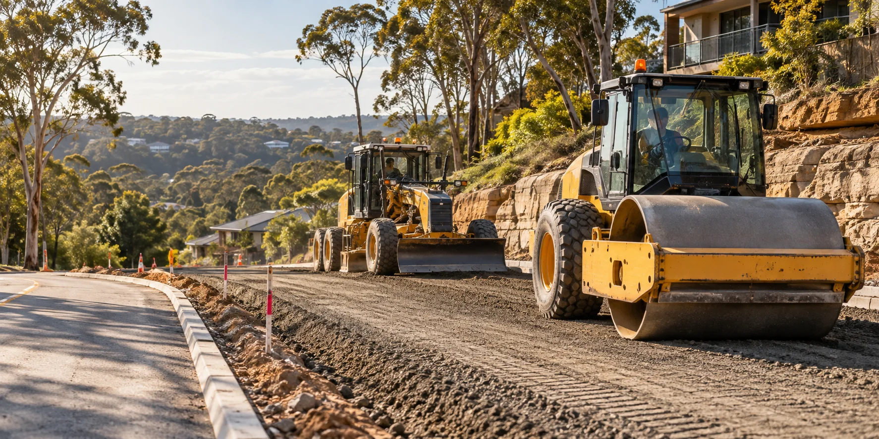Illustration of road base preparation works