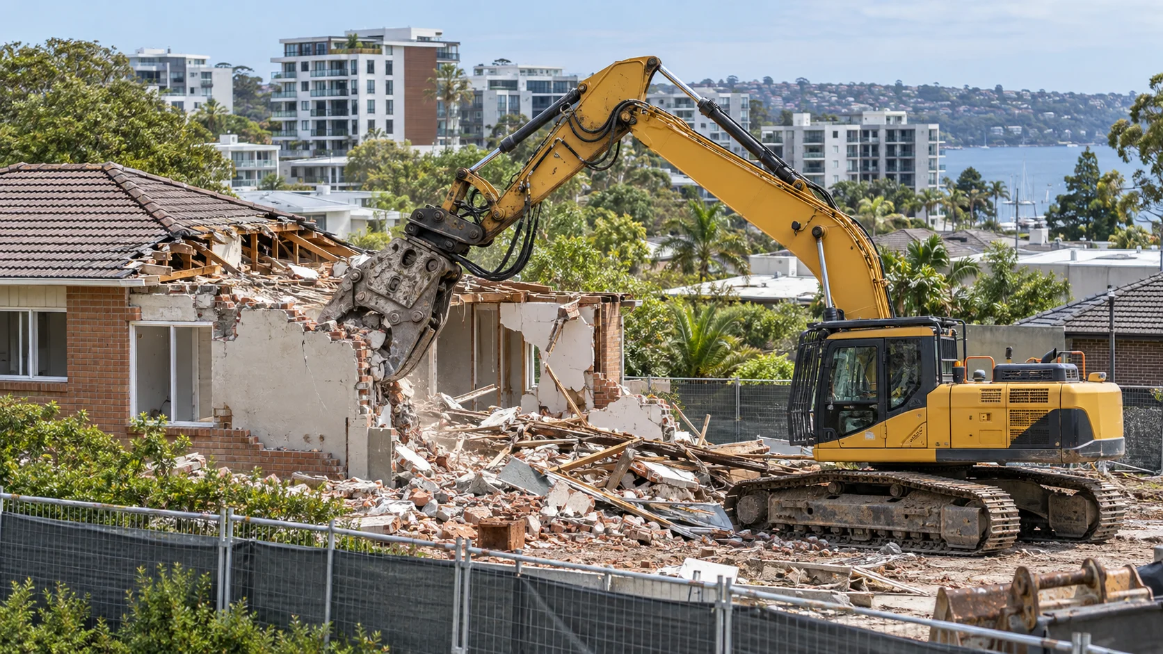 AI-generated realistic demolition scene in a Miranda-inspired setting, not an actual project photograph