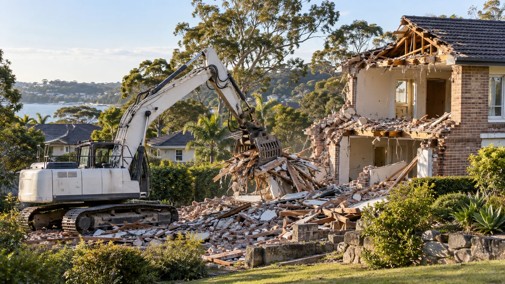 AI-generated realistic demolition scene in a Sylvania-inspired setting, not an actual project photograph